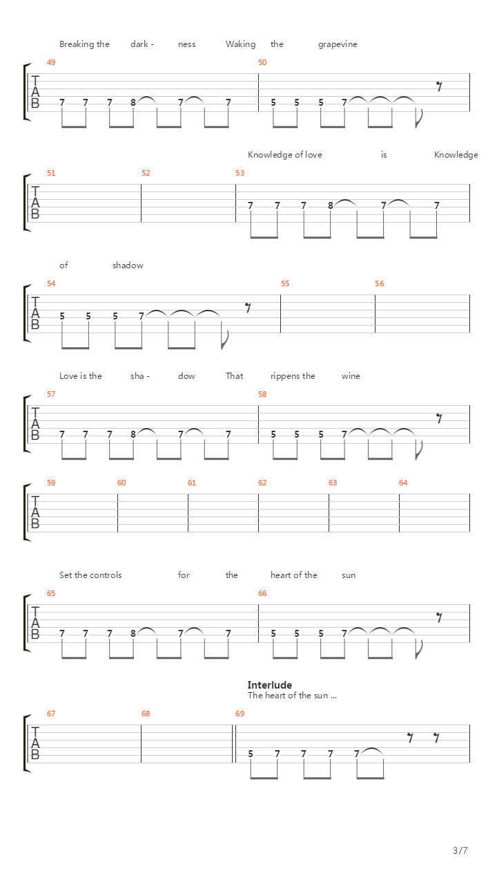 Set The Controls For The Heart Of The Sun吉他谱