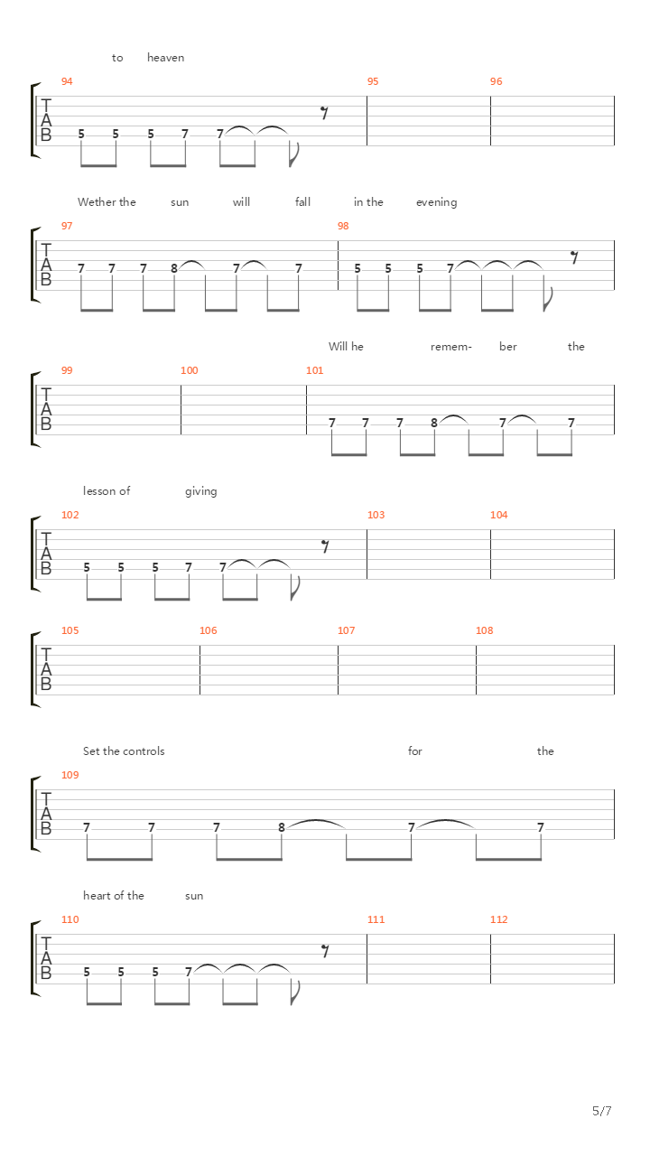 Set The Controls For The Heart Of The Sun吉他谱