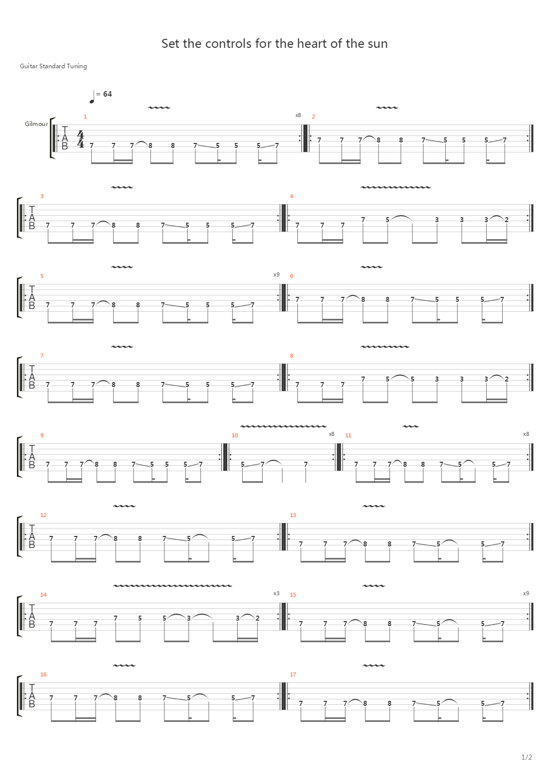 Set The Controls For The Heart Of The Sun吉他谱