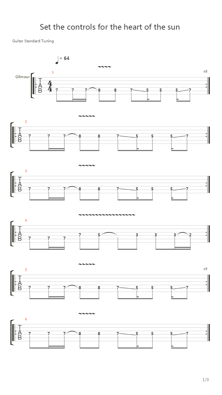 Set The Controls For The Heart Of The Sun吉他谱