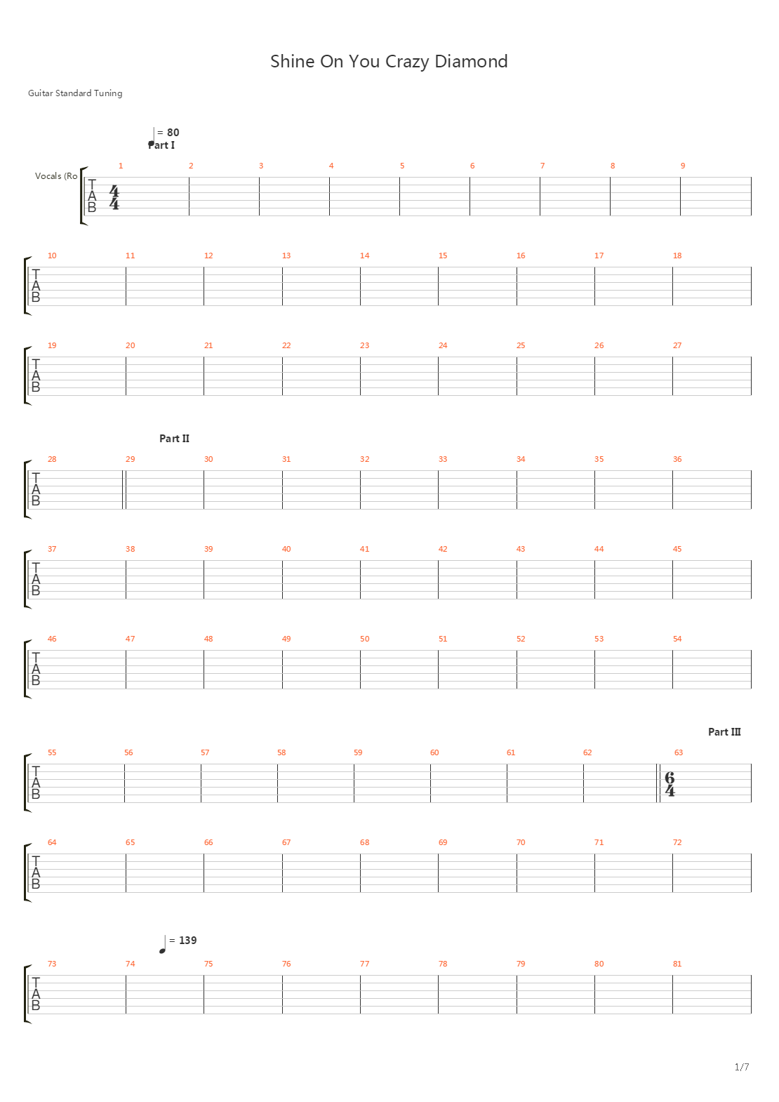 Shine On You Crazy Diamond Part I-ix吉他谱