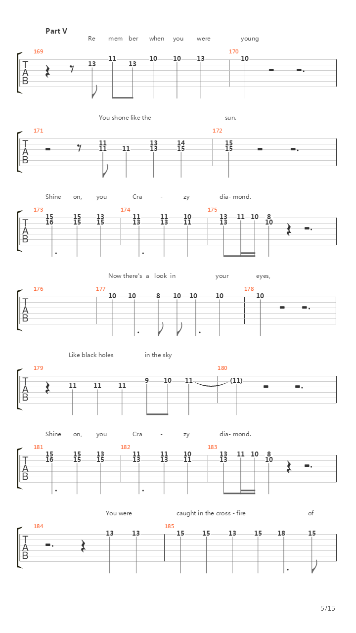 Shine On You Crazy Diamond Parts I - Ix吉他谱