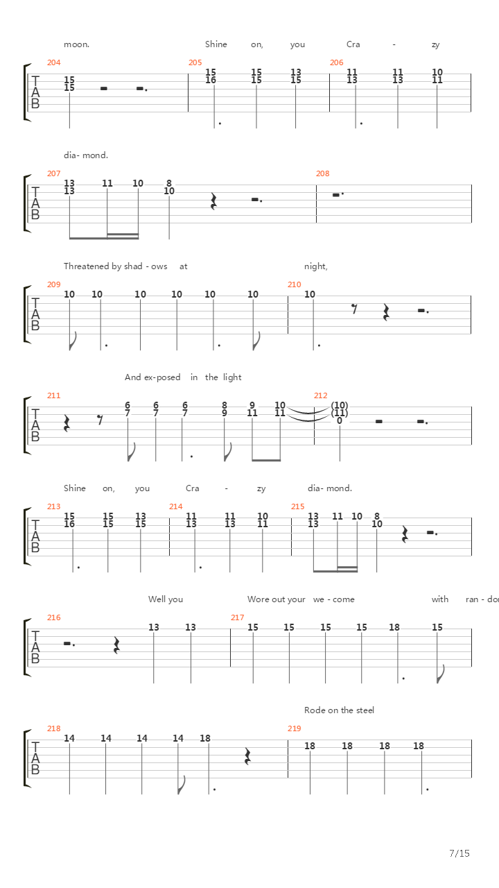 Shine On You Crazy Diamond Parts I - Ix吉他谱