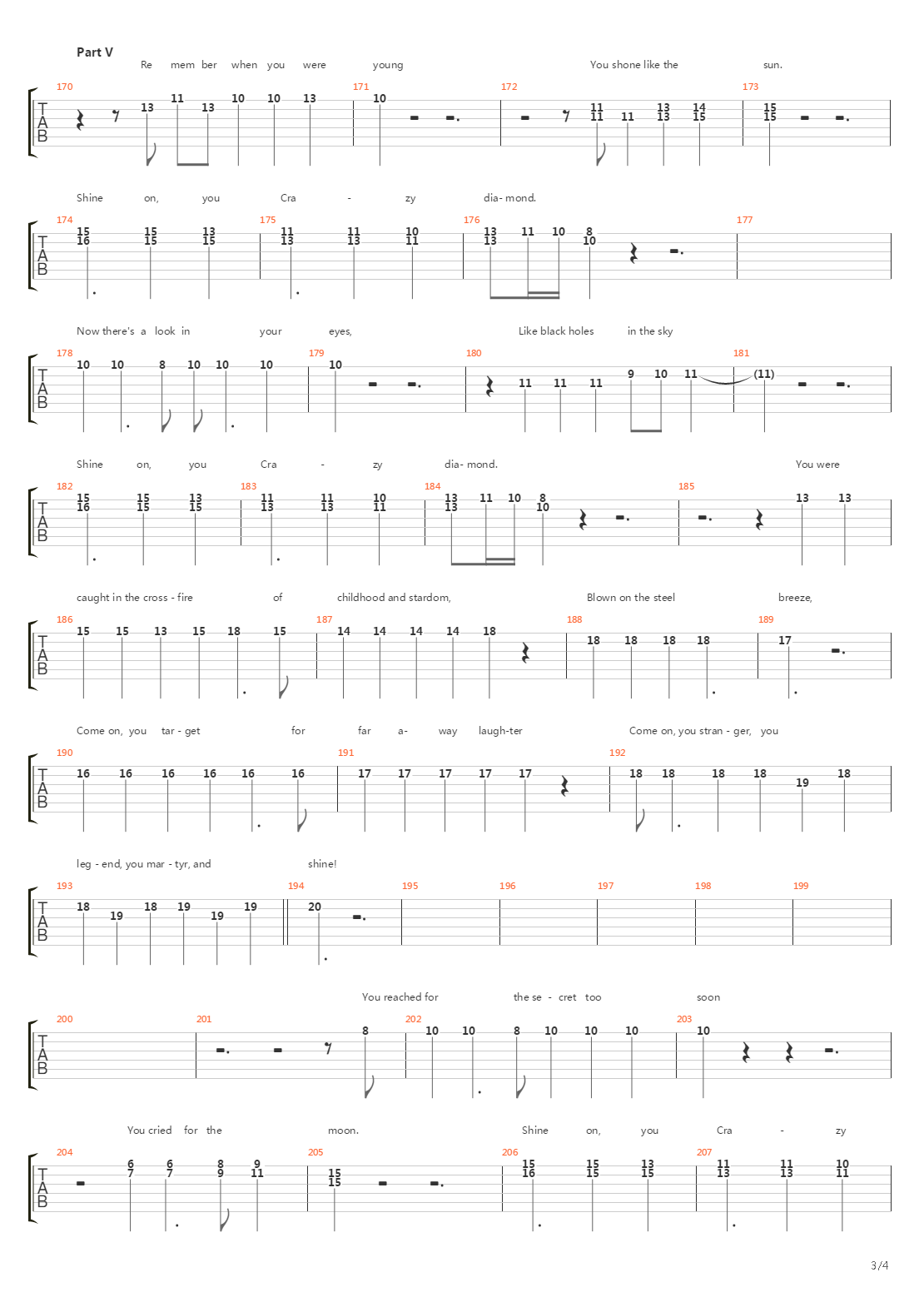 Shine On You Crazy Diamond Temp Parts I-v吉他谱