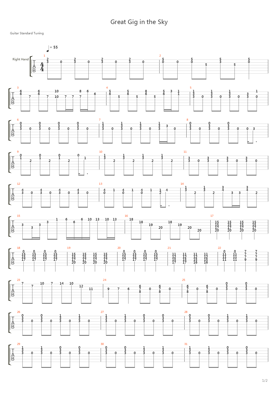 The Great Gig In The Sky吉他谱