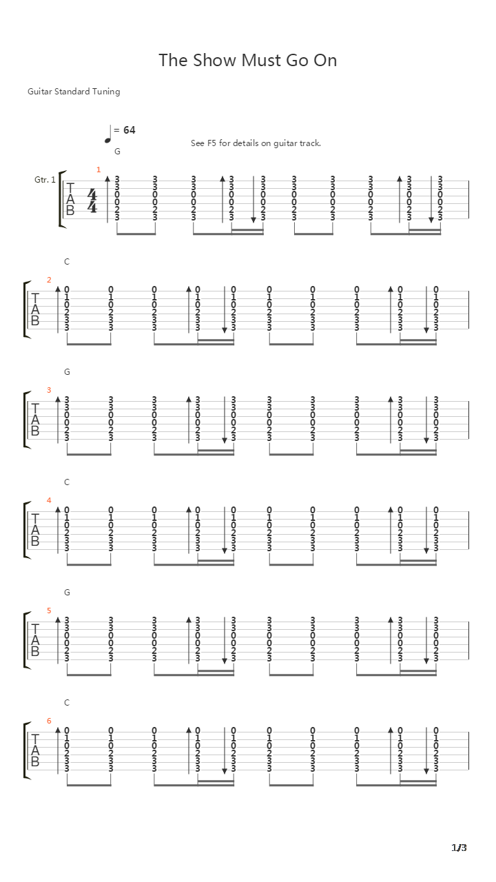 The Show Must Go On吉他谱