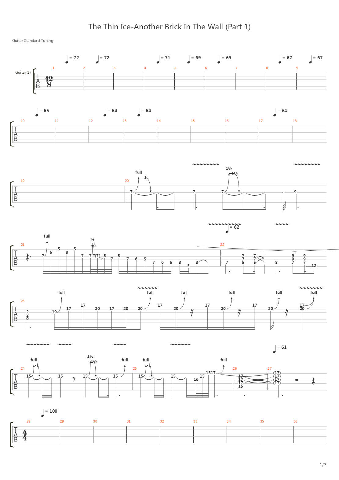 Thin Ice-brick In The Wall吉他谱