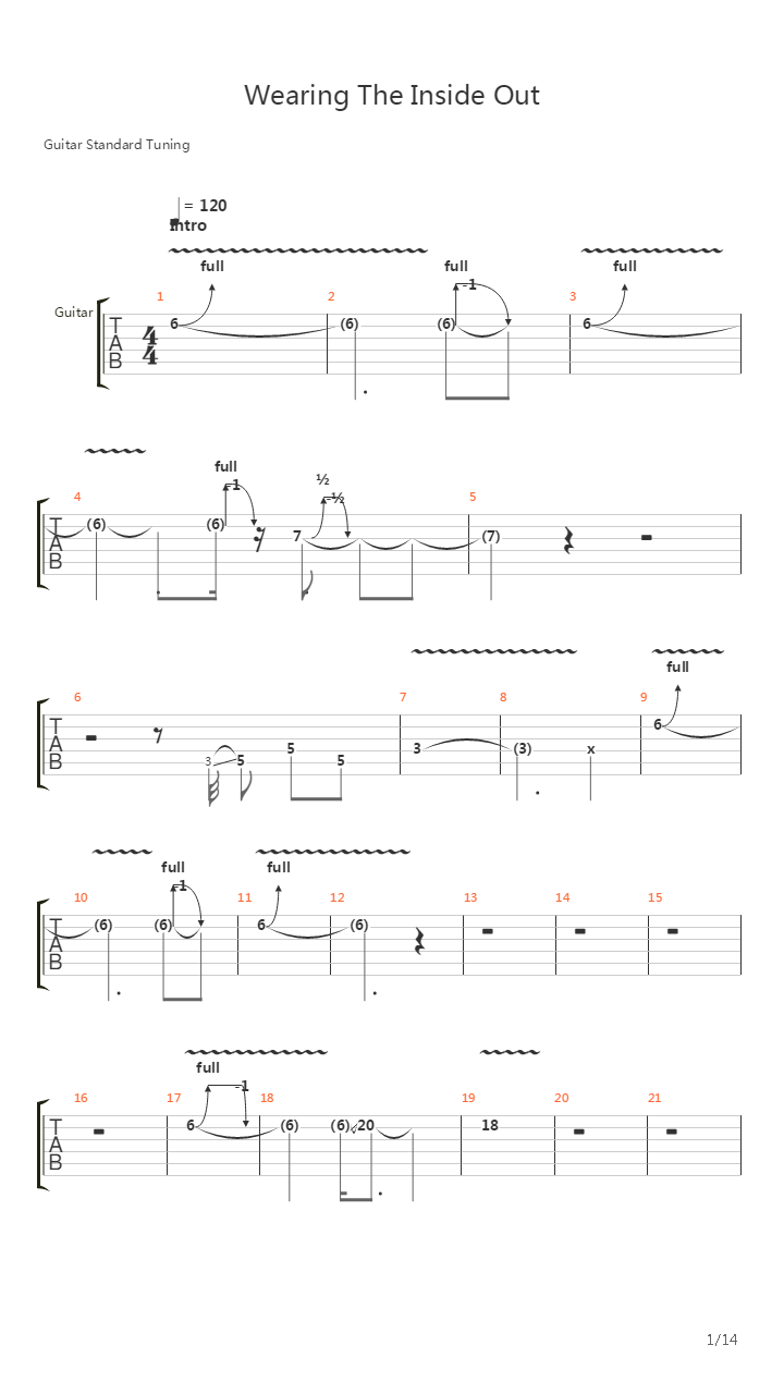 Wearing The Inside Out吉他谱
