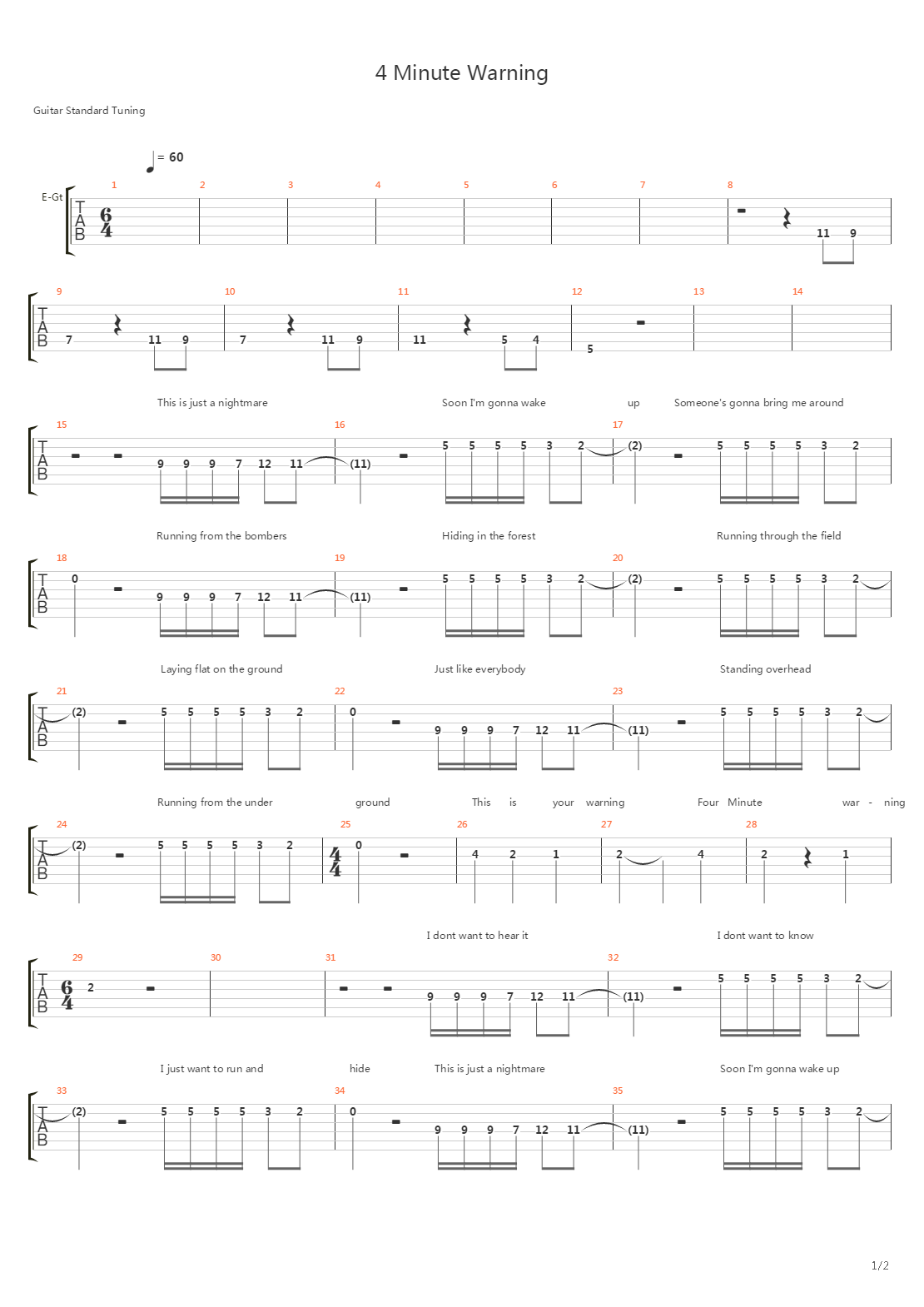4 Minute Warning吉他谱