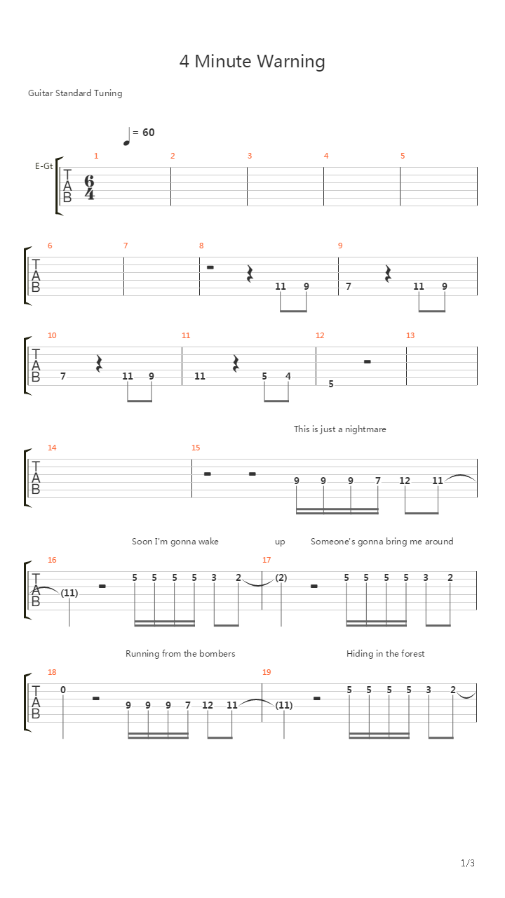 4 Minute Warning吉他谱