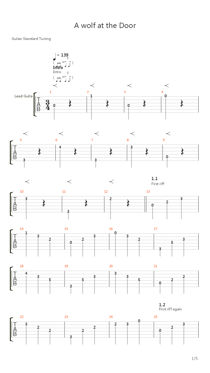 A Wolf At The Door吉他谱