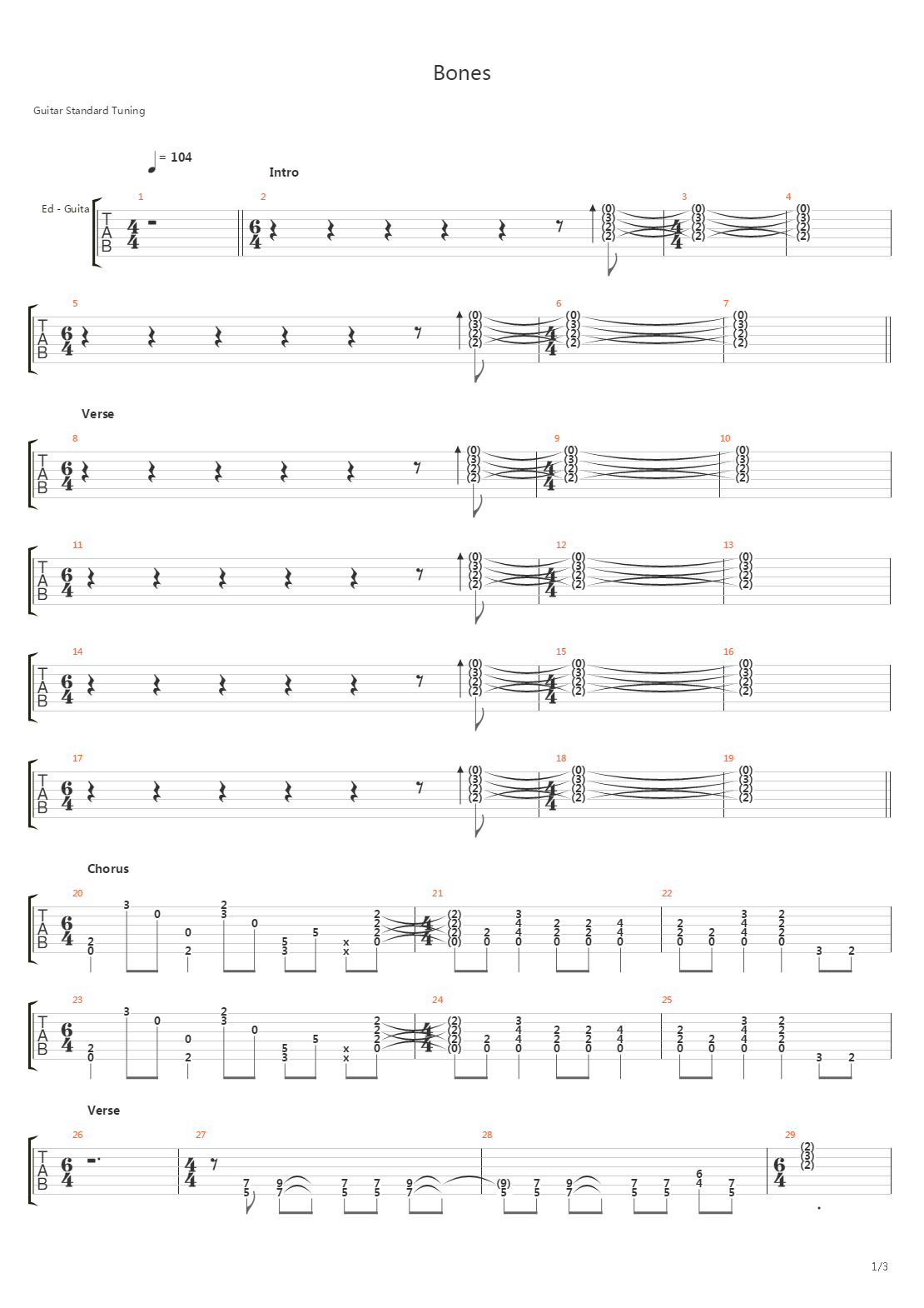Bones吉他谱