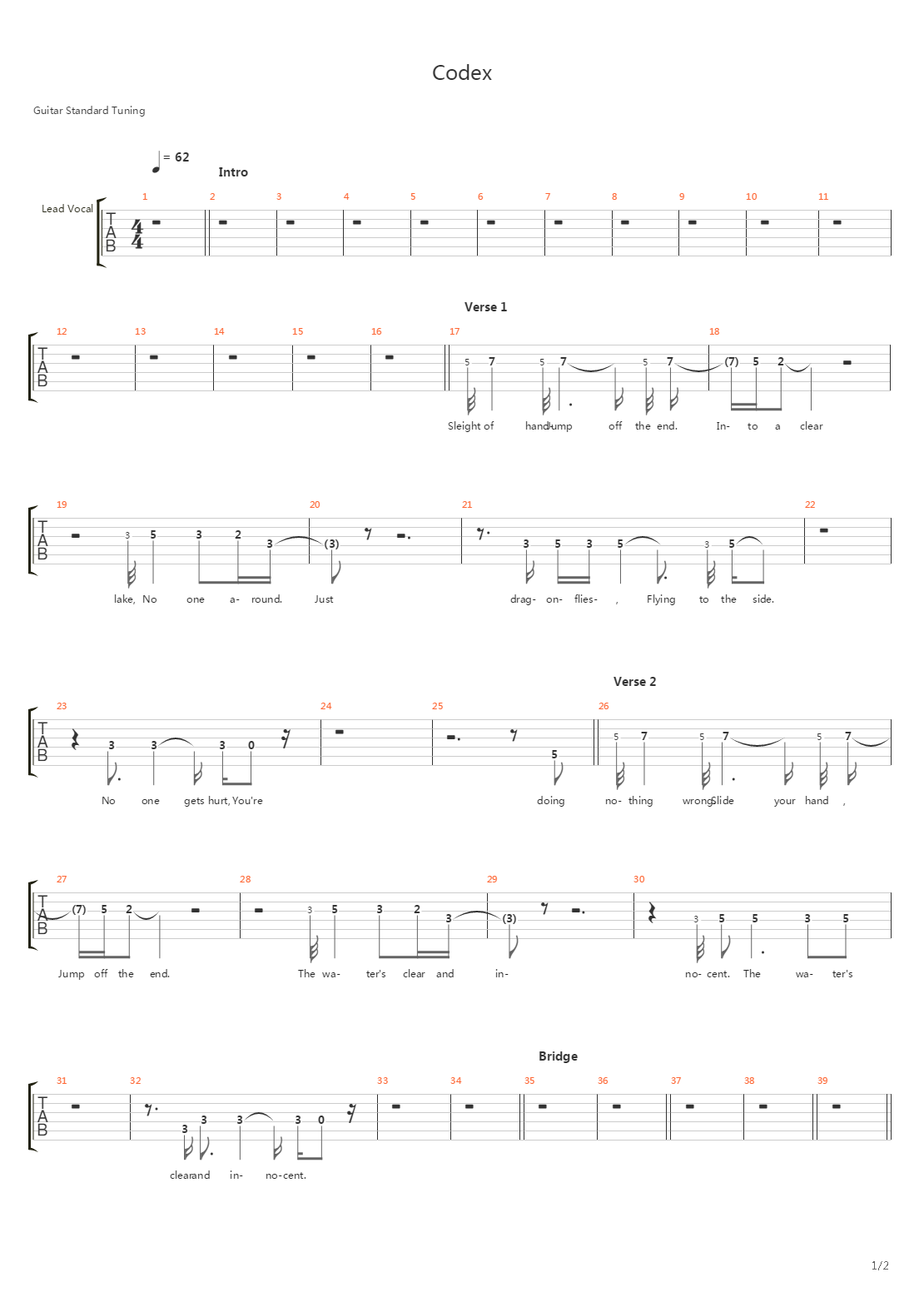 Codex吉他谱