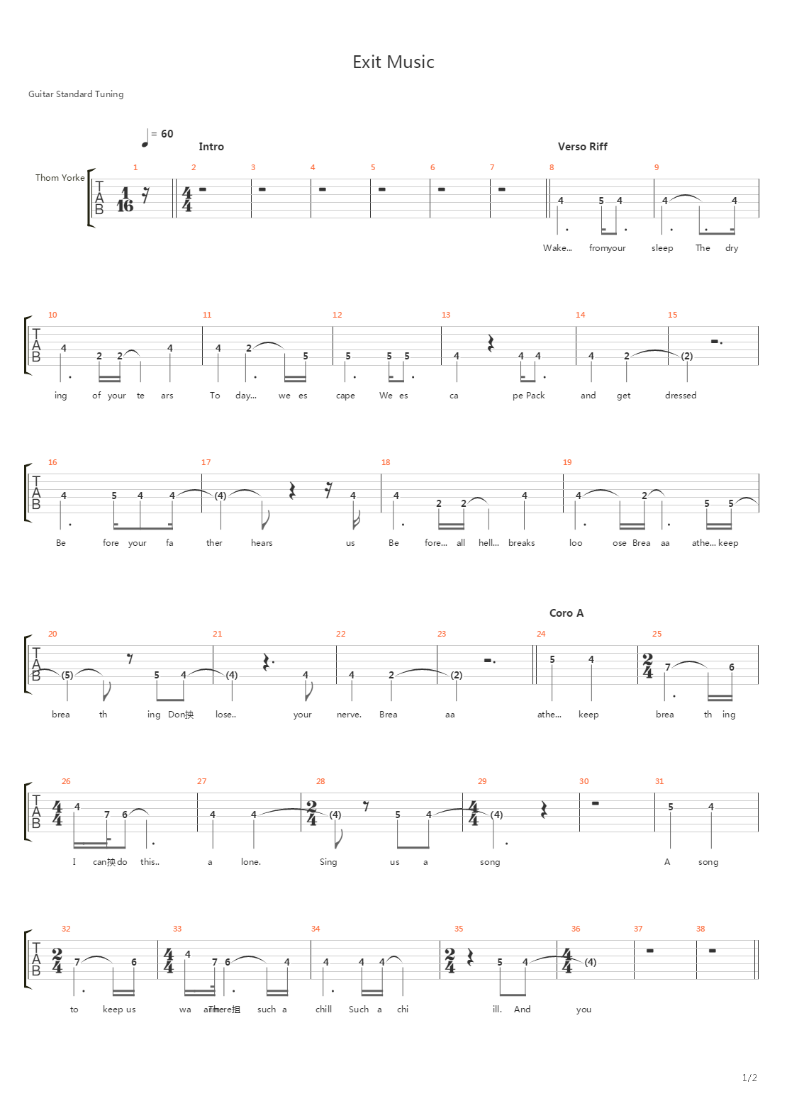 Exit Music For A Film吉他谱