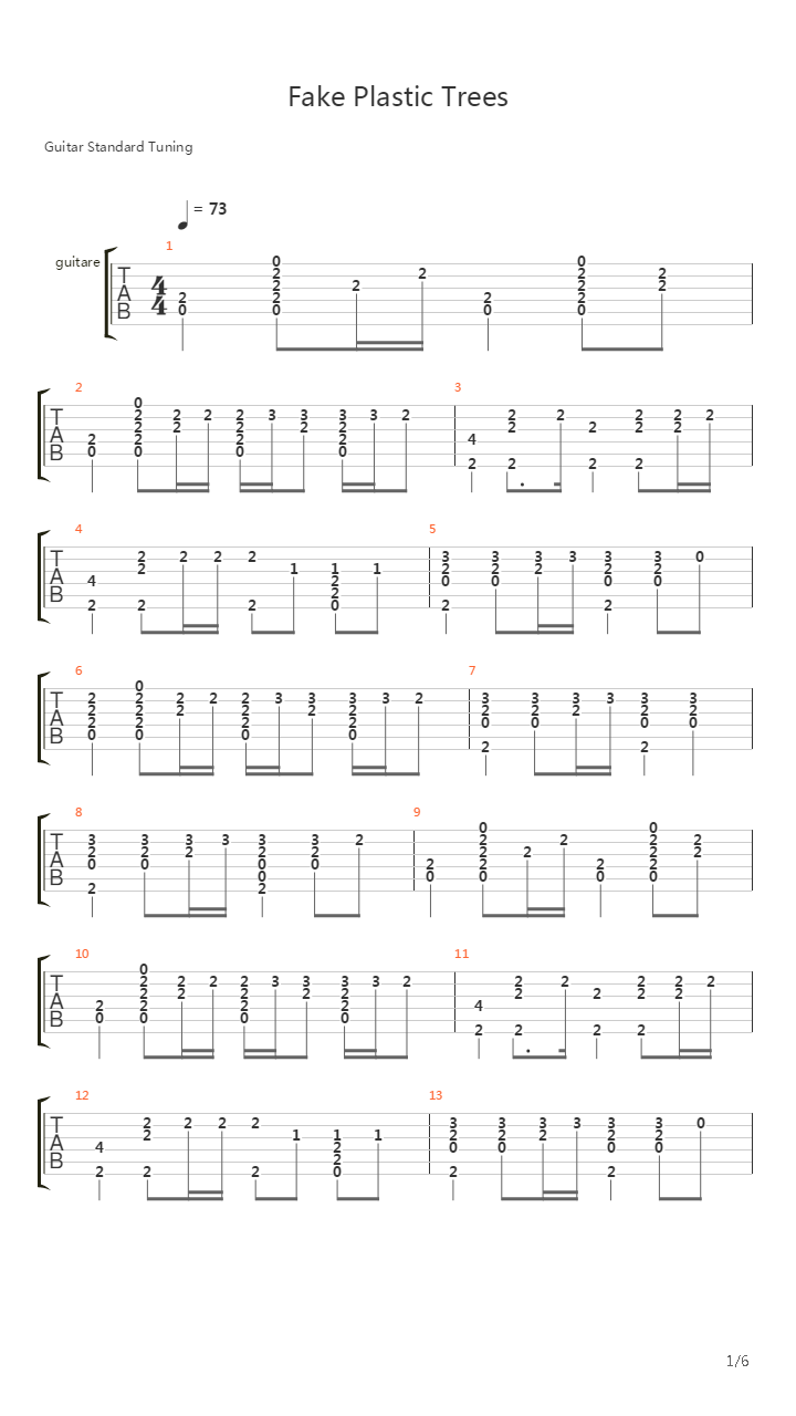 Fake Plastic Trees吉他谱