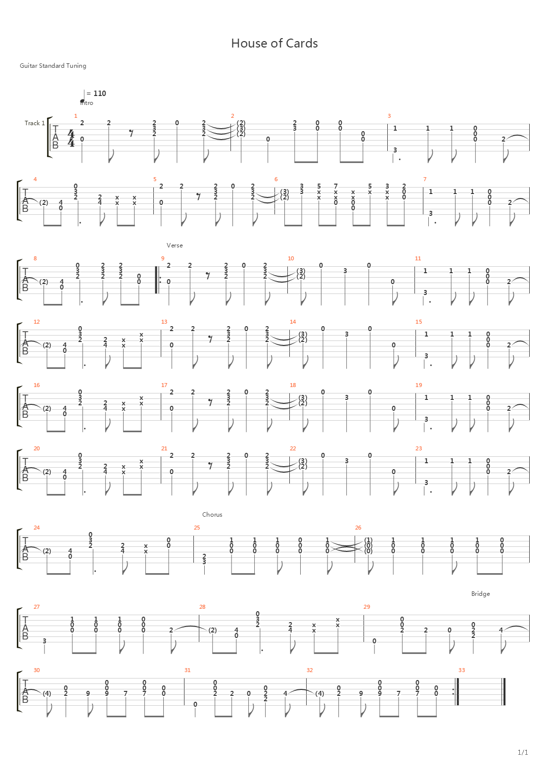 House Of Cards吉他谱