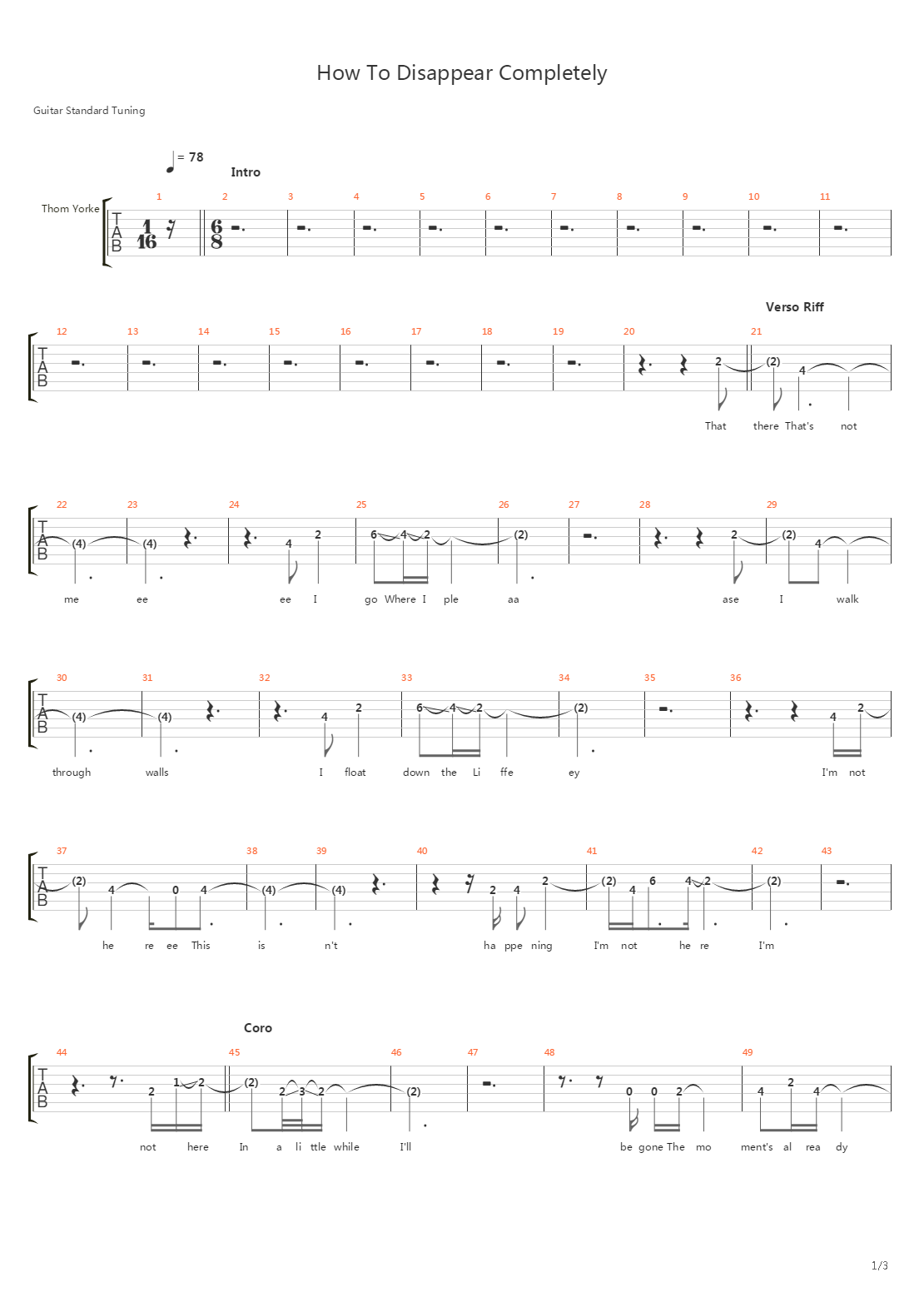 How To Disappear Completely吉他谱