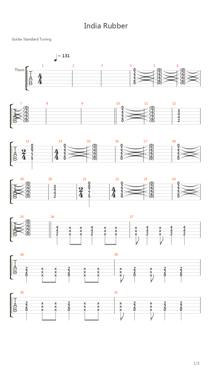 India Rubber吉他谱