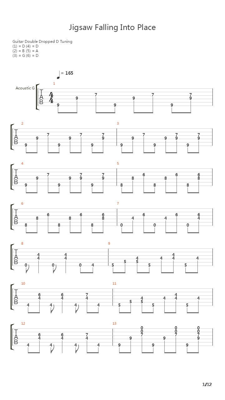 Jigsaw Falling Into Place吉他谱