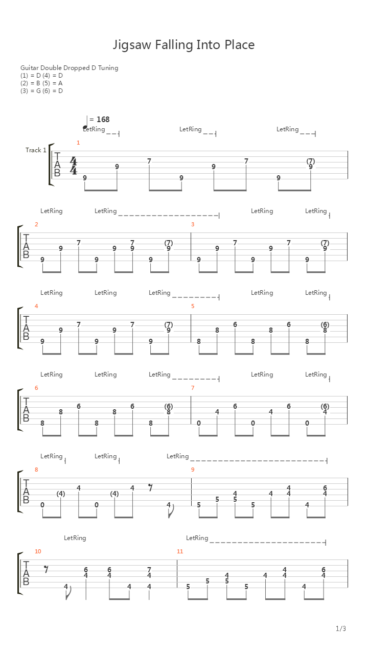 Jigsaw Falling Into Place吉他谱
