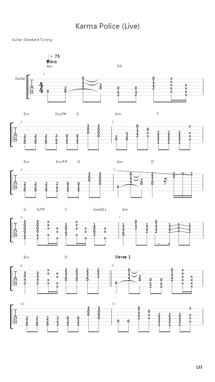 Karma Police吉他谱