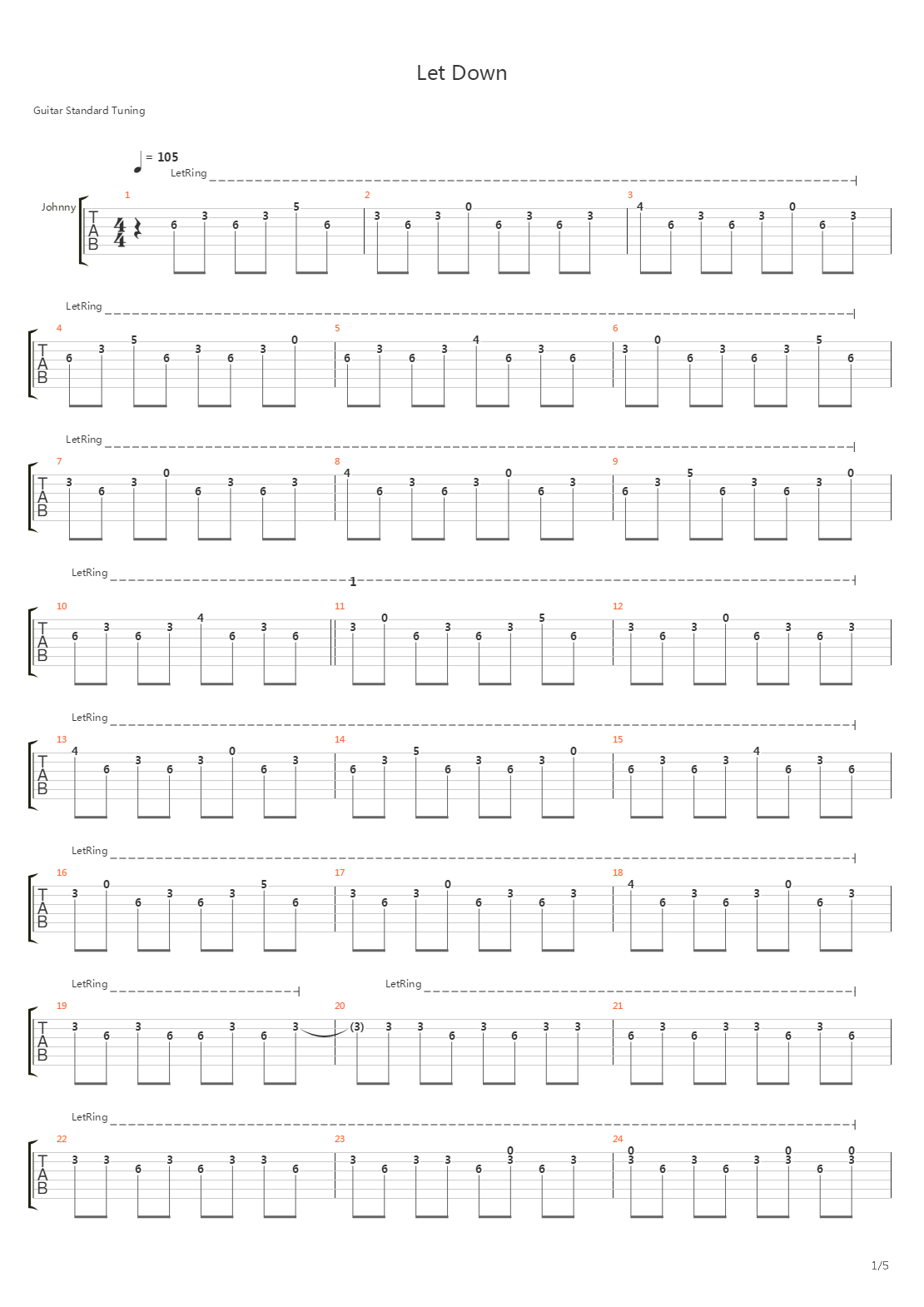 Let Down吉他谱