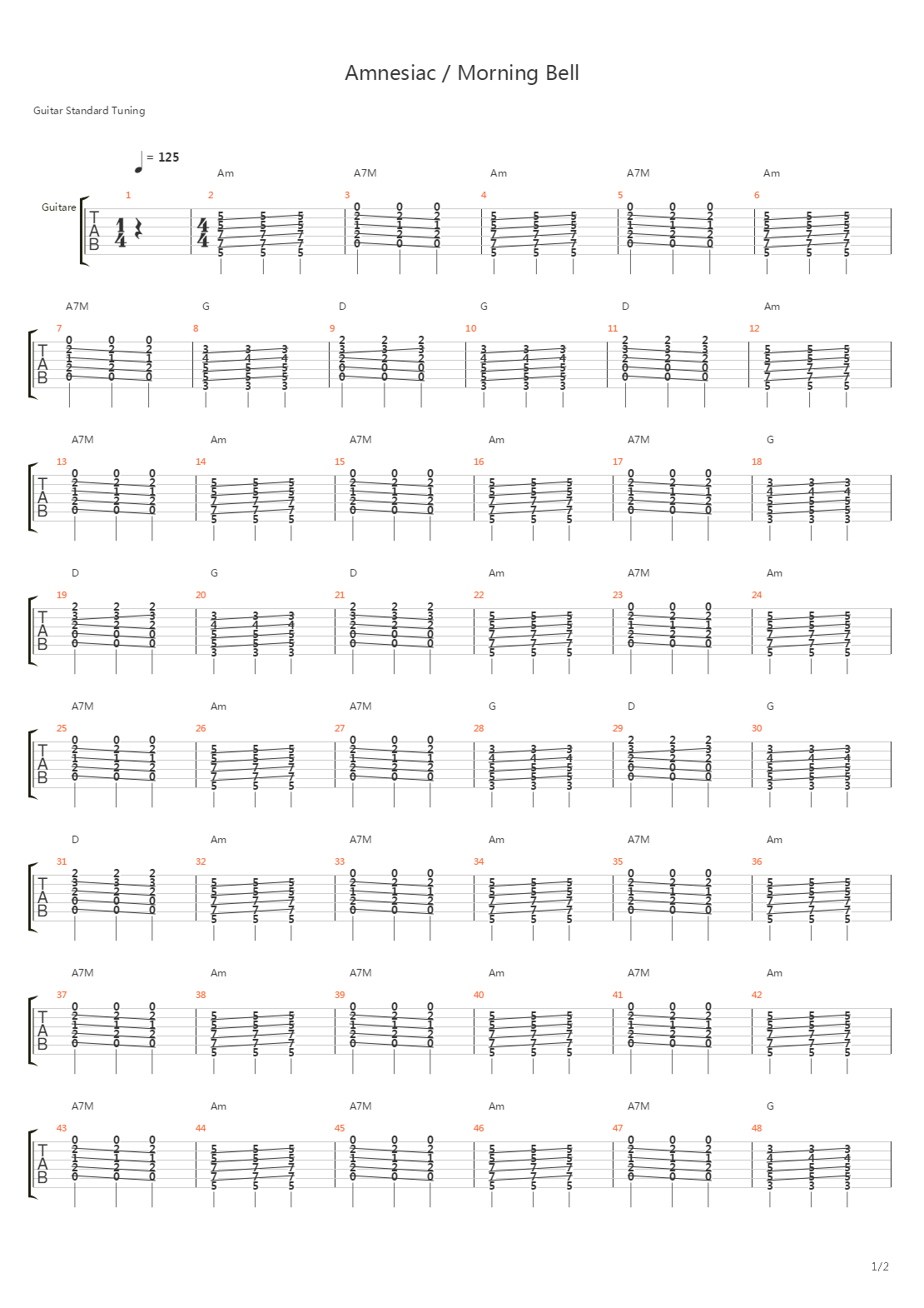 Morning Bell Amnesiac吉他谱