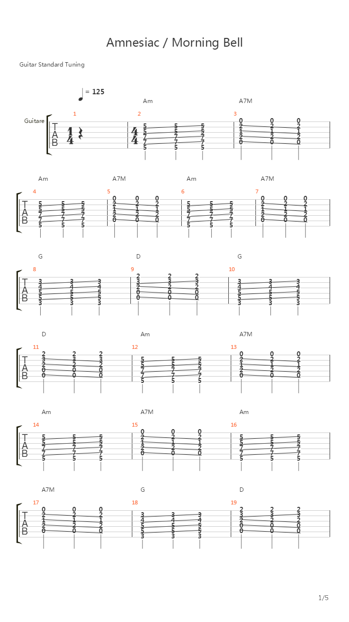 Morning Bell Amnesiac吉他谱