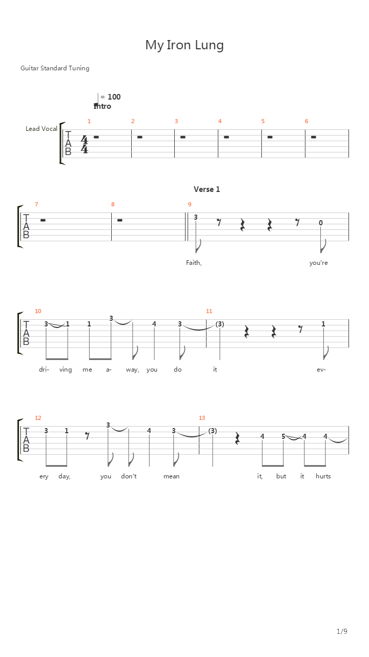 My Iron Lung吉他谱