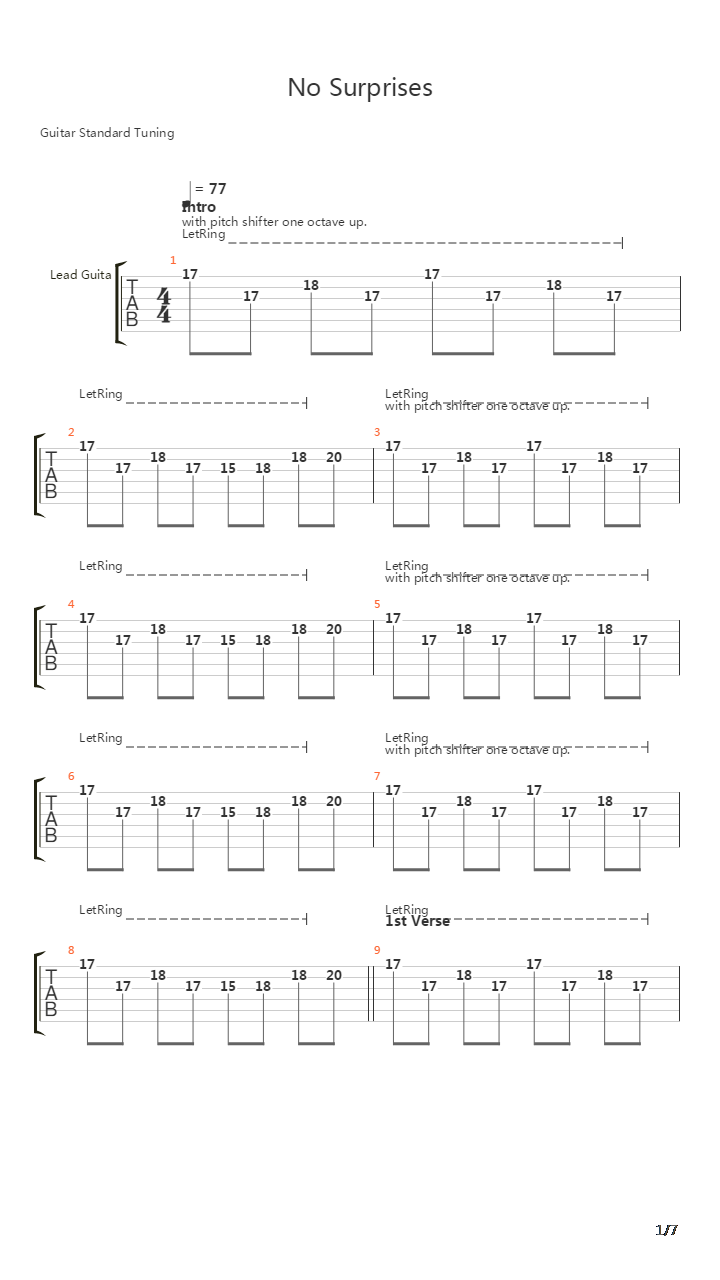 No Surprises吉他谱