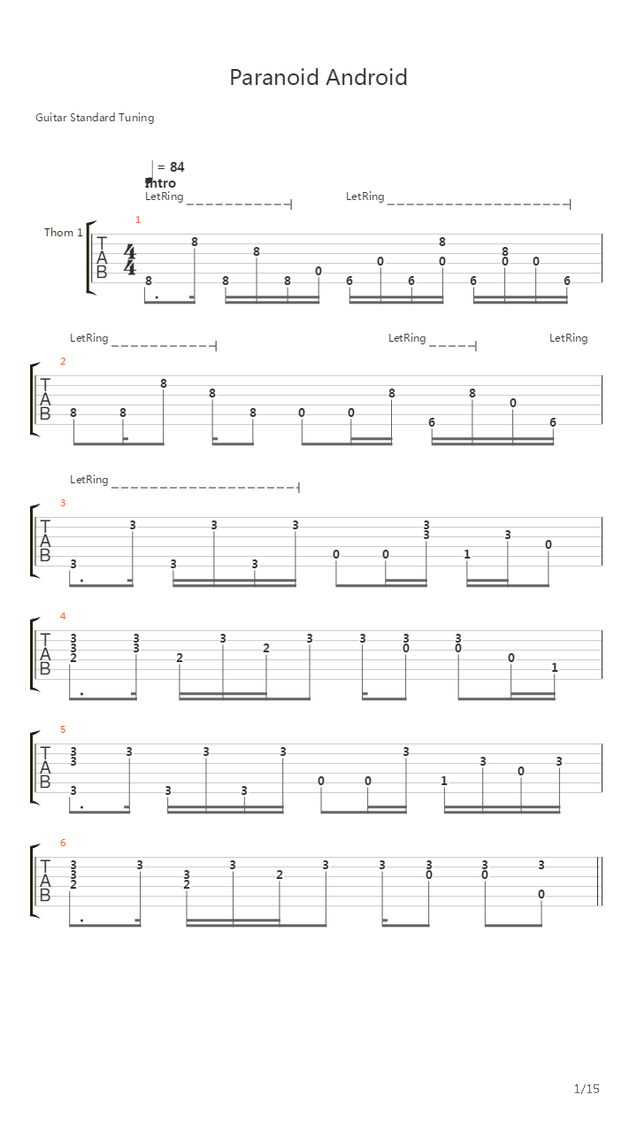 Paranoid Android吉他谱