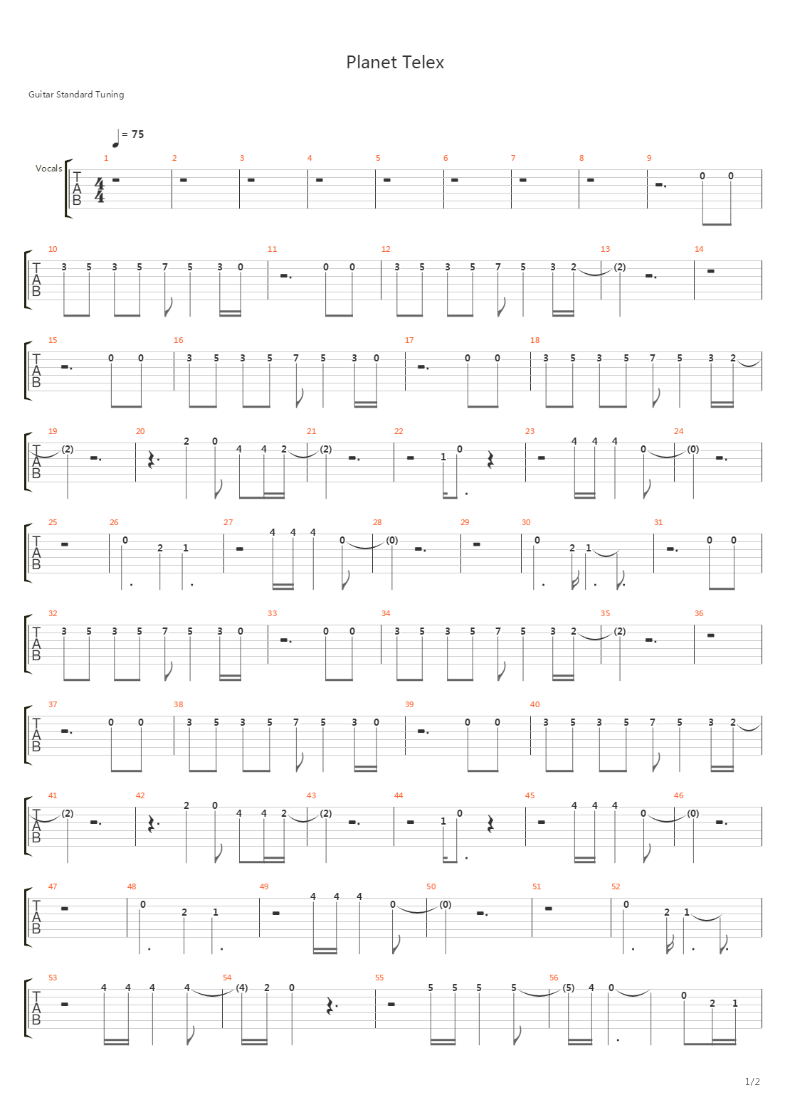 Planet Telex吉他谱
