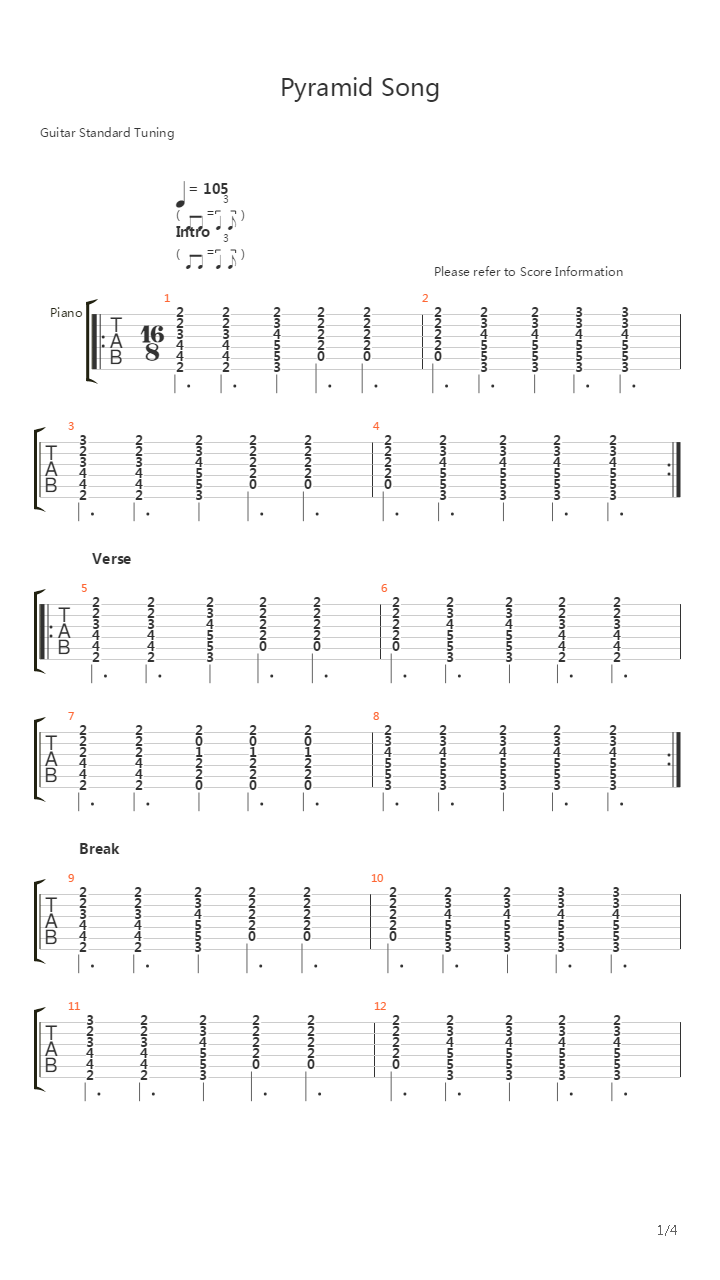 Pyramid Song吉他谱
