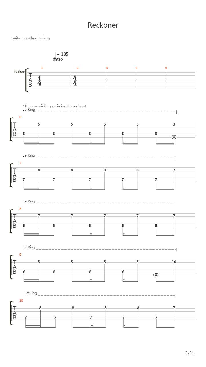 Reckoner吉他谱