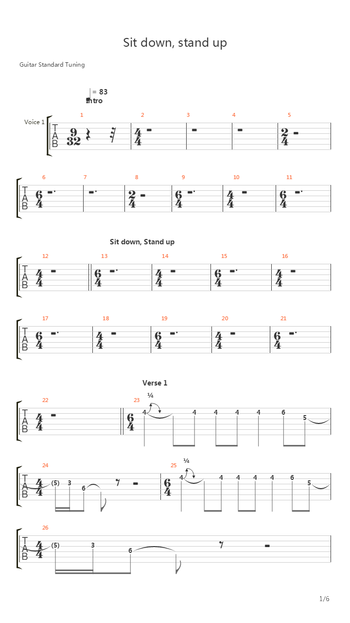 Sit Down Stand Up吉他谱