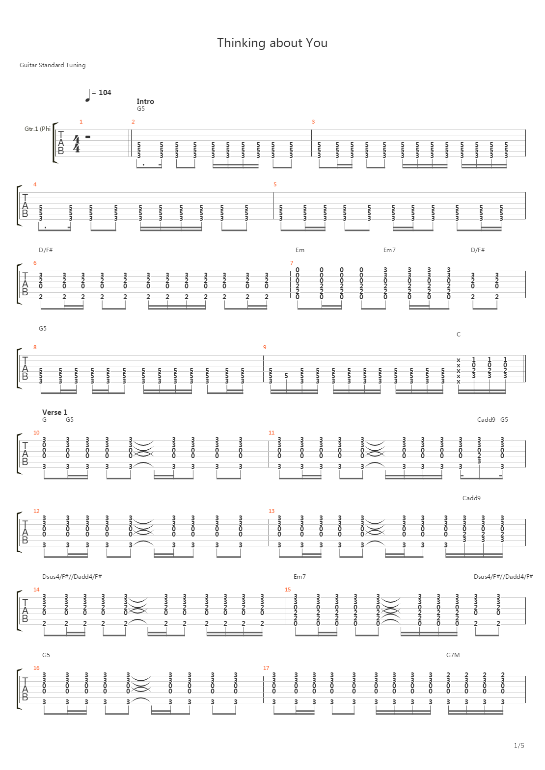 Thinking About You吉他谱