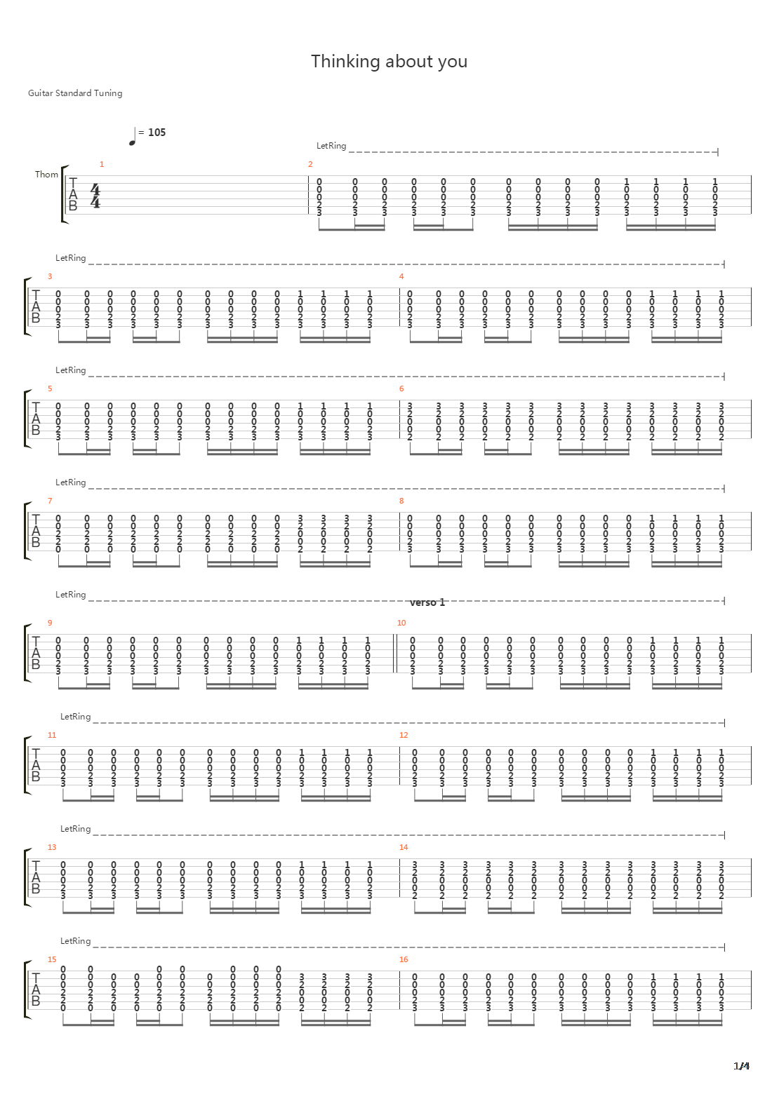 Thinking About You吉他谱