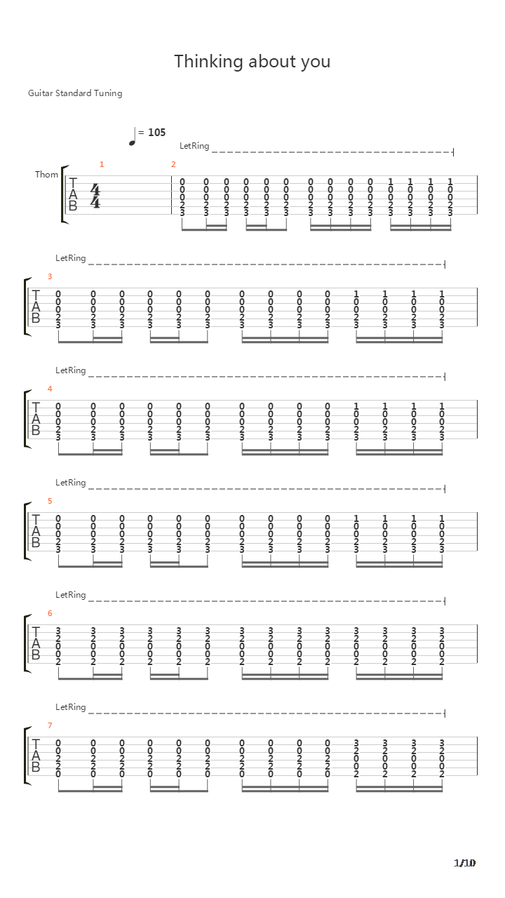 Thinking About You吉他谱