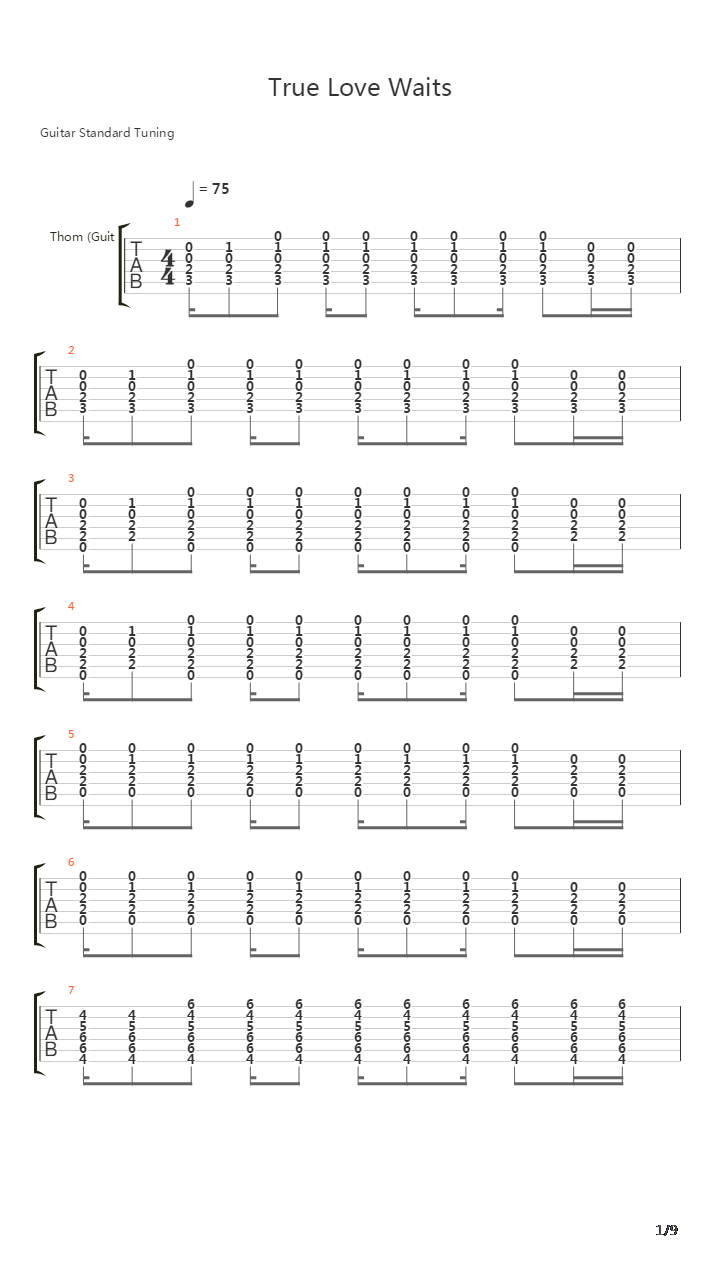 True Love Waits吉他谱