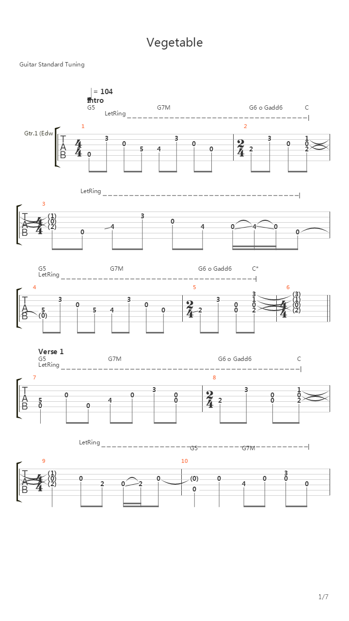 Vegetable吉他谱