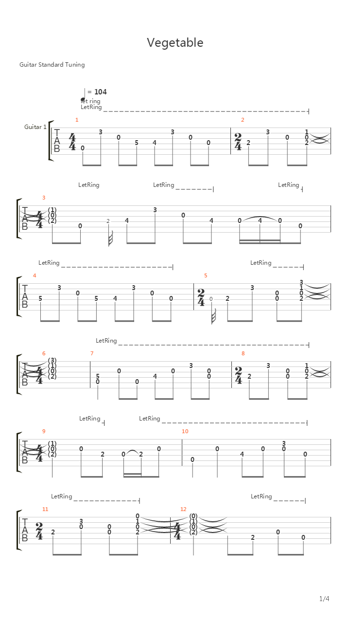 Vegetable吉他谱