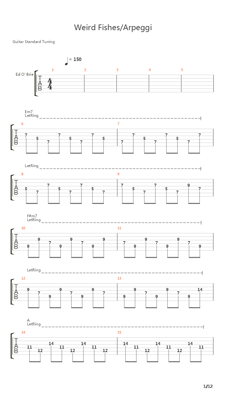 Weird Fishes Arpeggi吉他谱