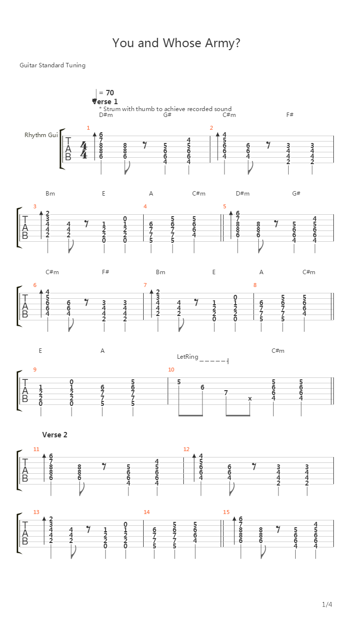 You And Whose Army吉他谱