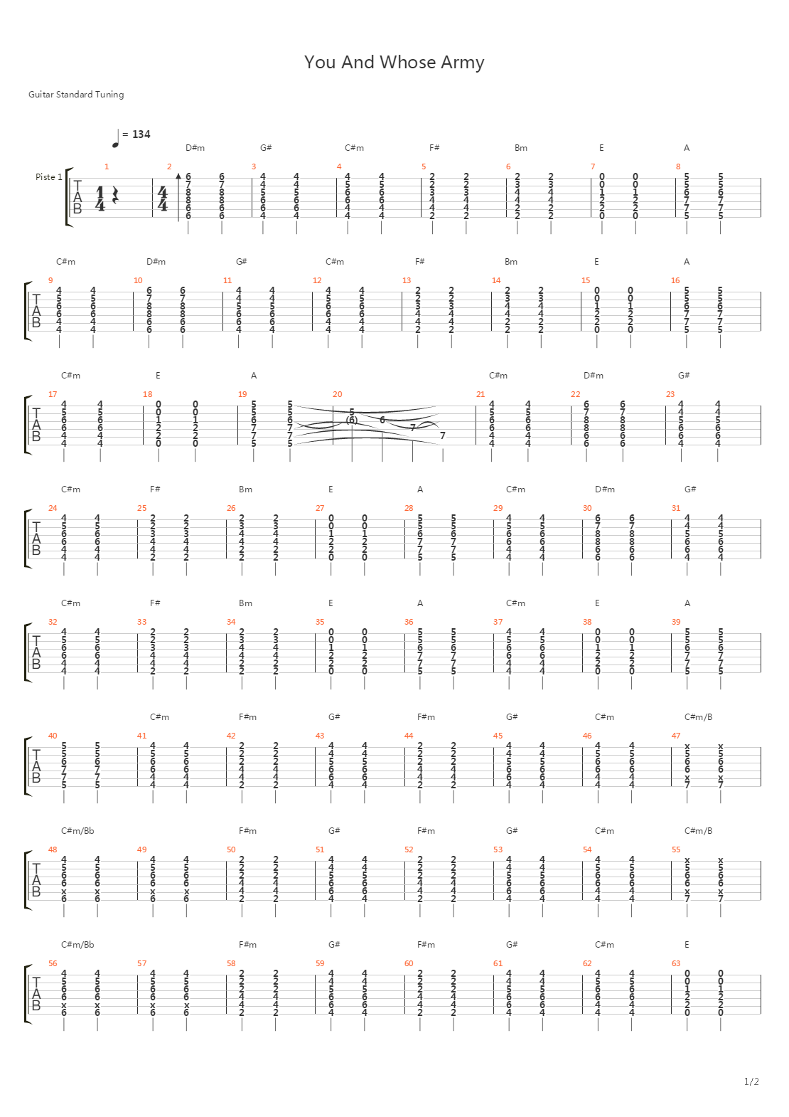 You And Whose Army吉他谱