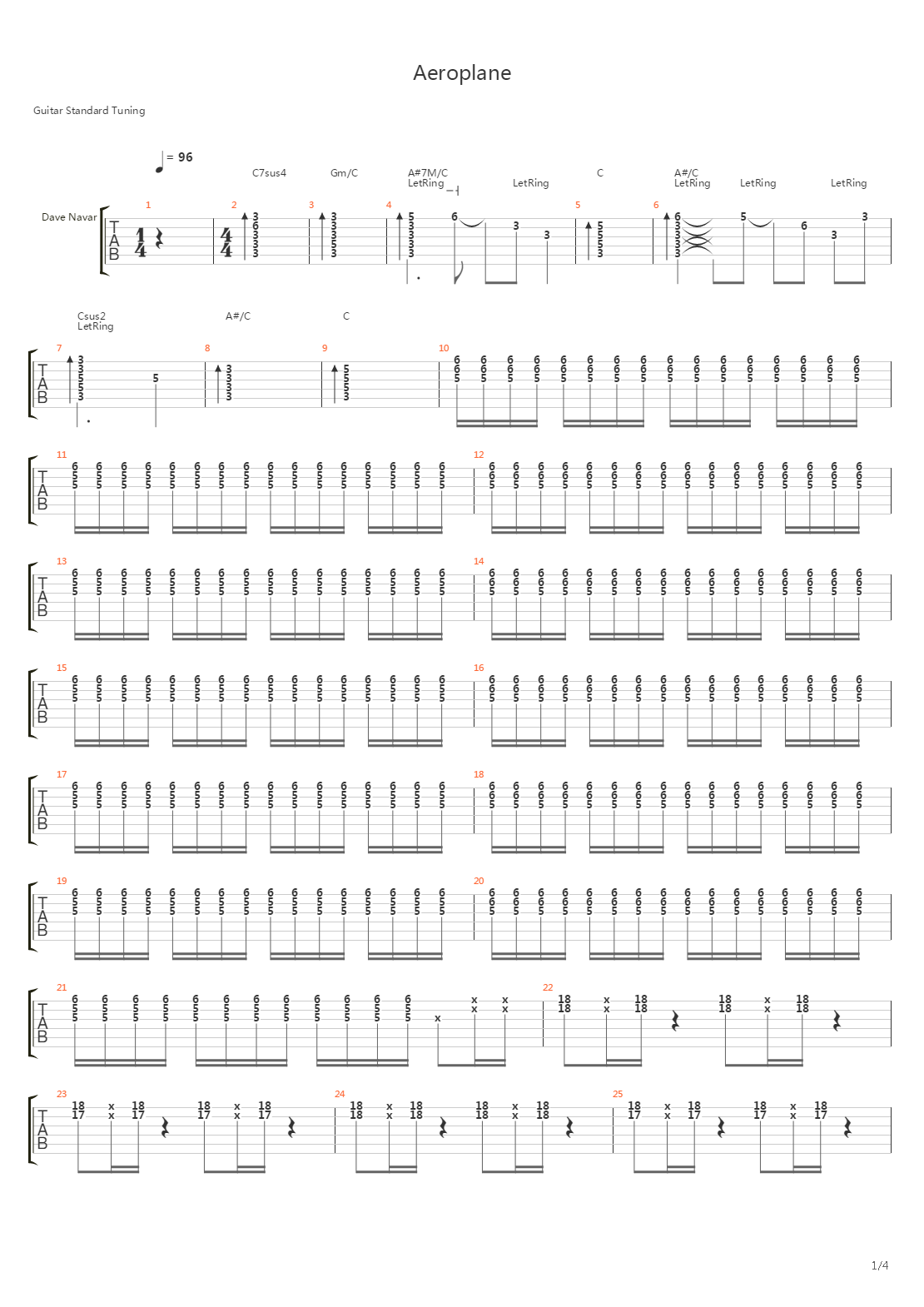 Aeroplane吉他谱
