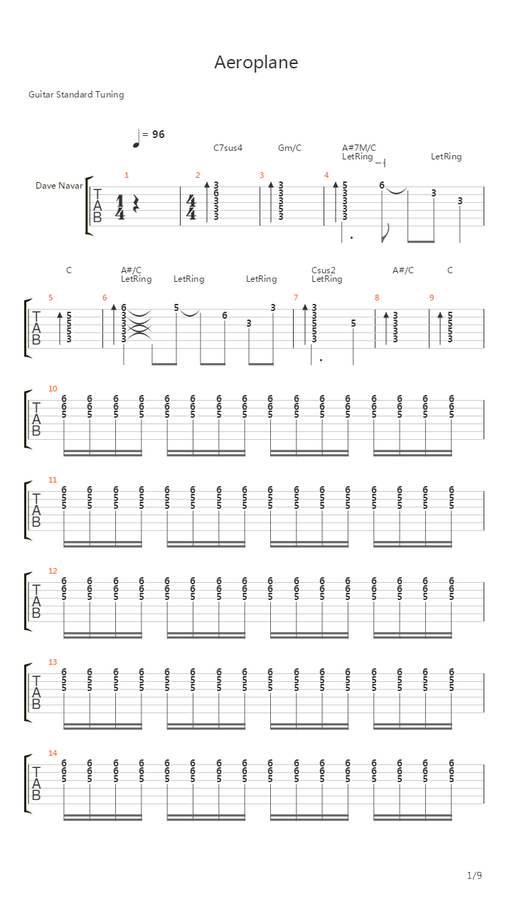 Aeroplane吉他谱