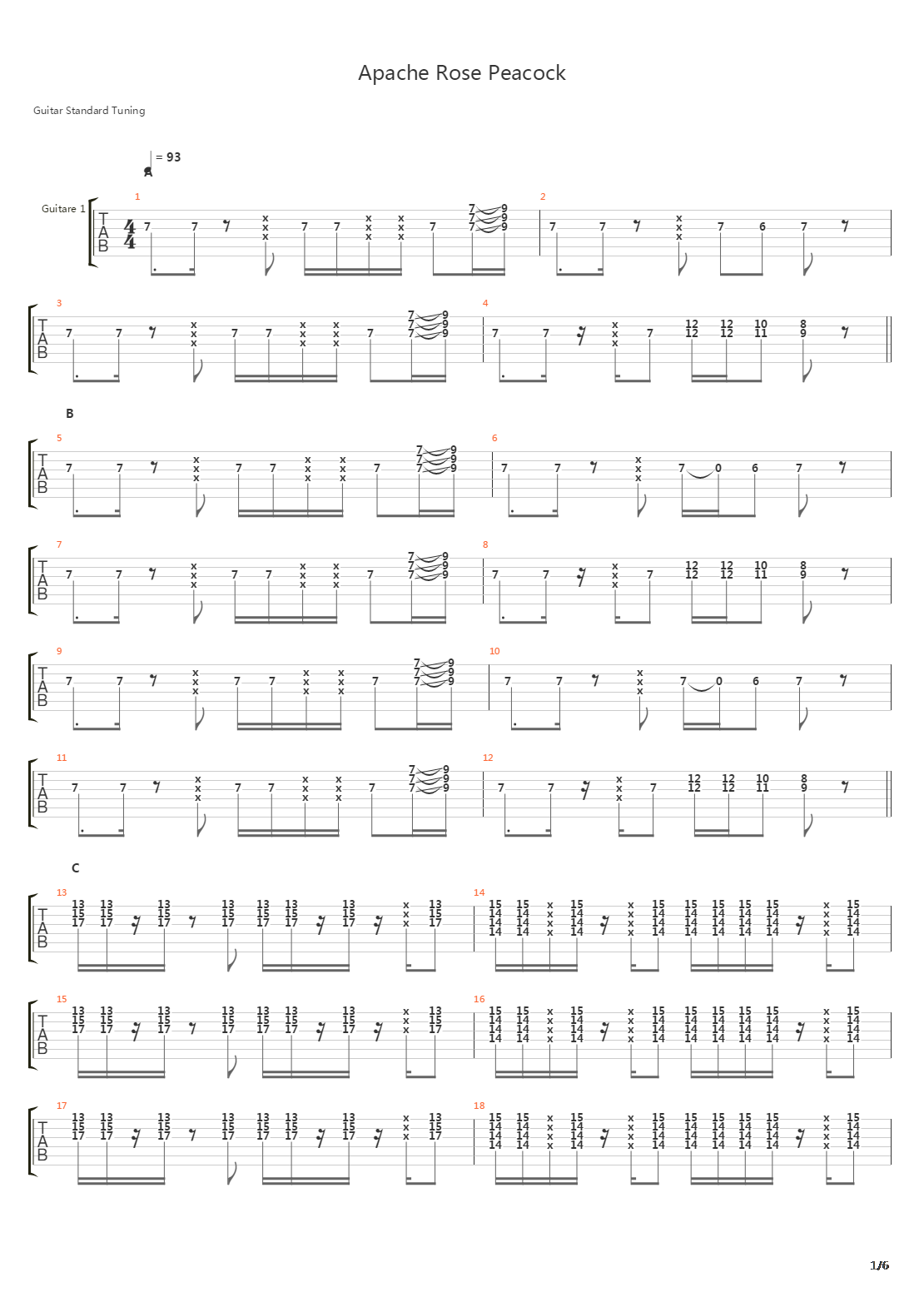 Apache Rose Peacock吉他谱