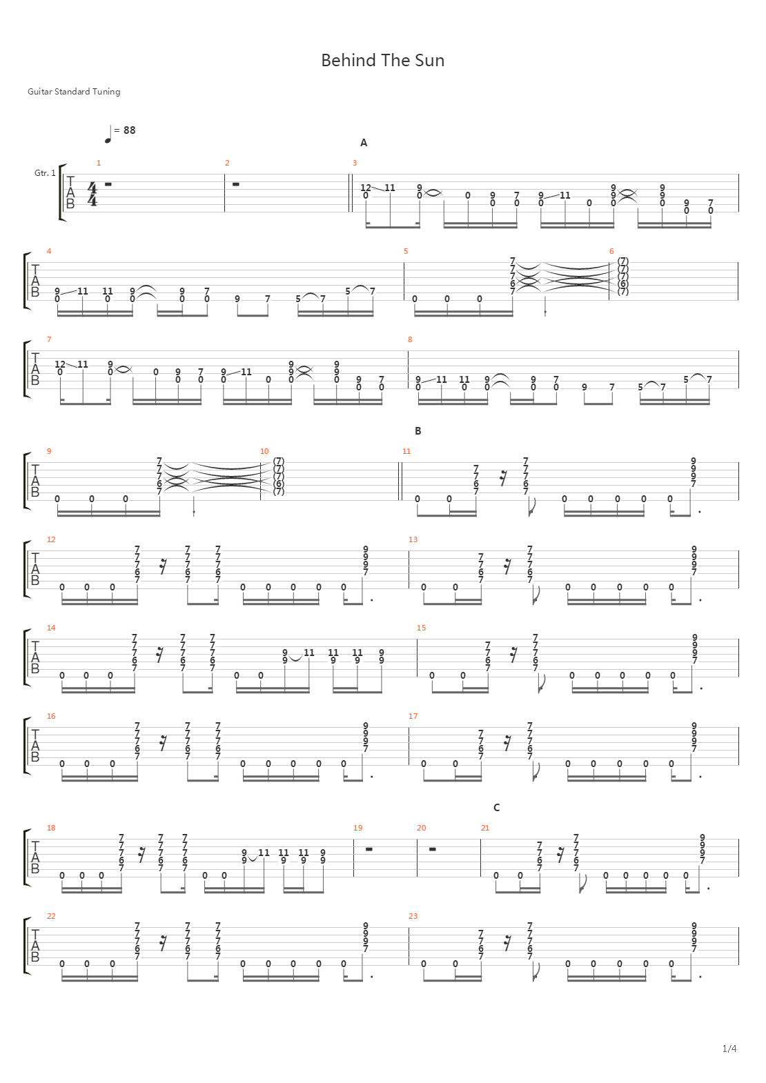 Behind The Sun吉他谱