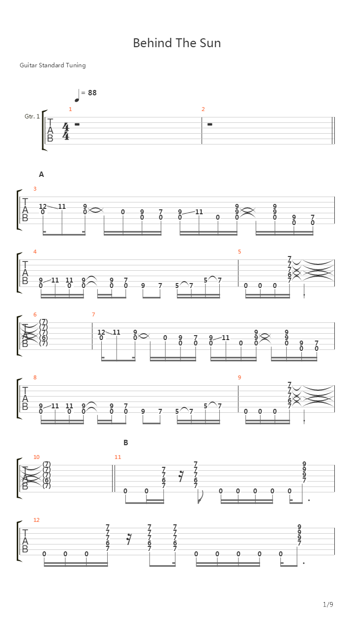 Behind The Sun吉他谱