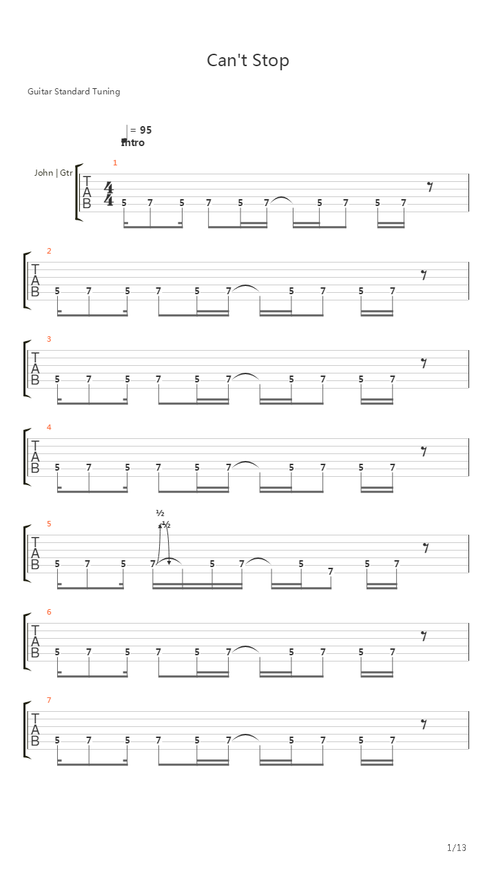 Cant Stop吉他谱